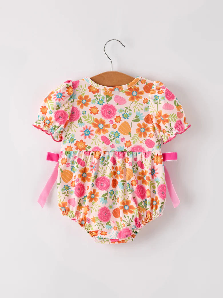 Floral Pumpkin Smocked Romper
