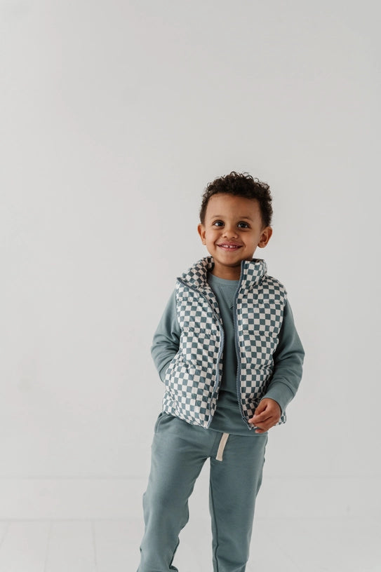 Checkered in Storm Puffer Vest