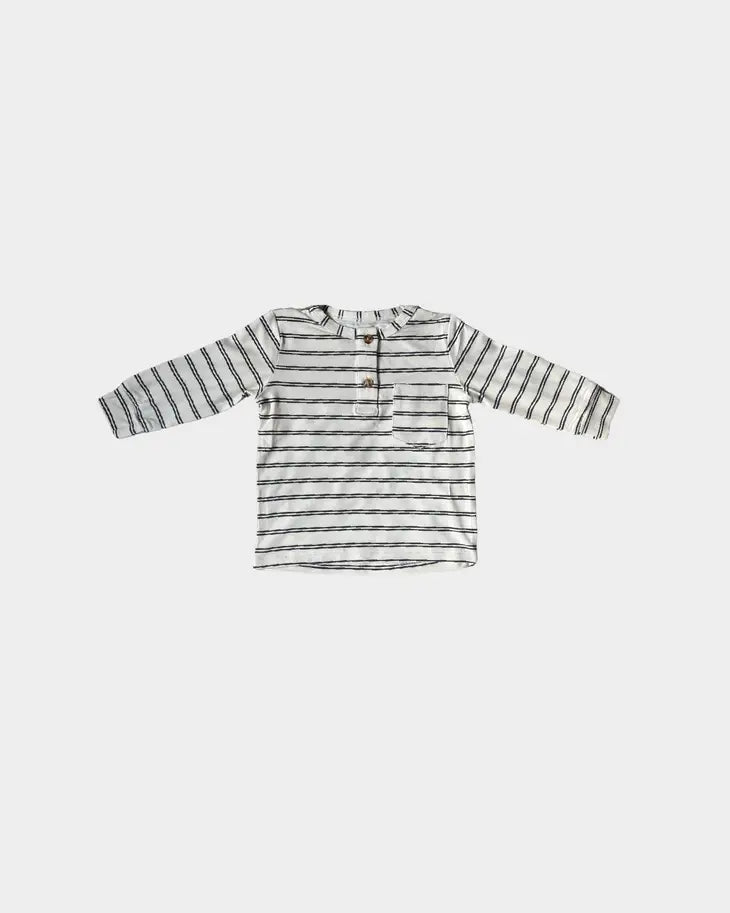 Black Stripe Long Sleeve Henley Top