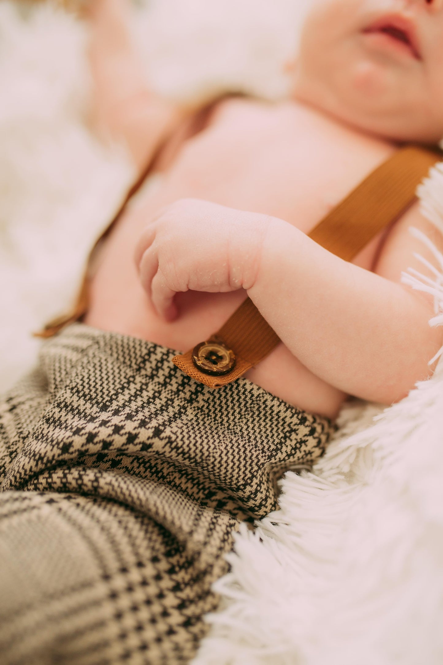 Plaid Suspenders with Hat Newborn Photo Prop