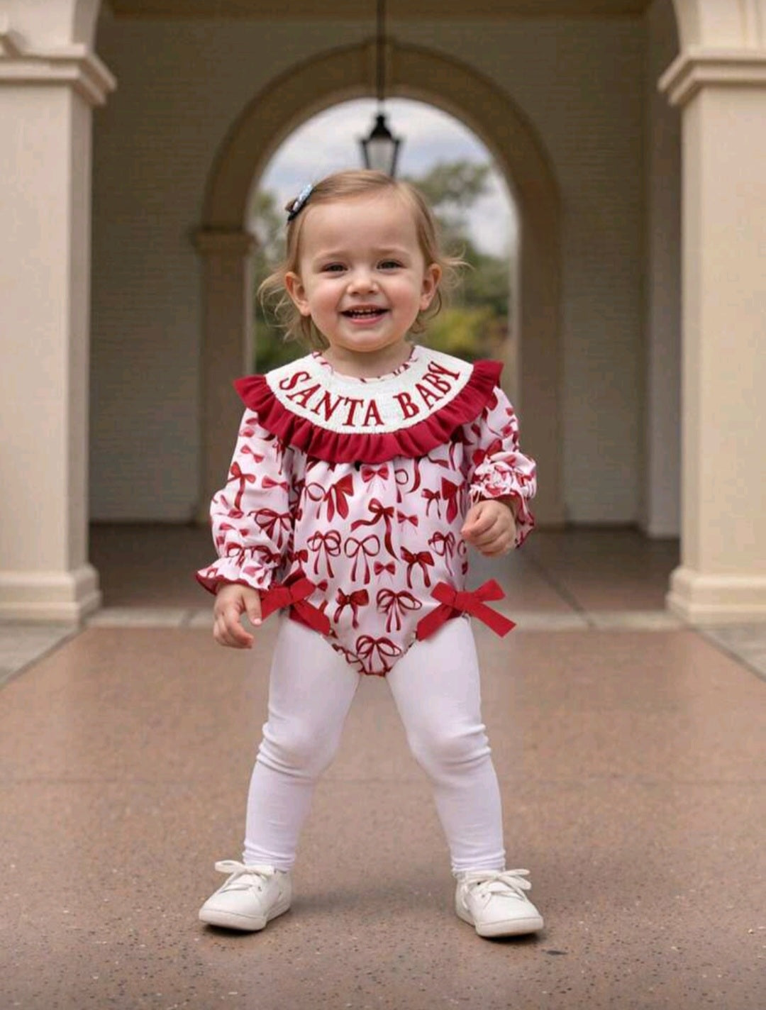 Santa Baby Bow Bubble Romper