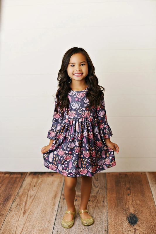 Claire Floral Plum Twirl Dress