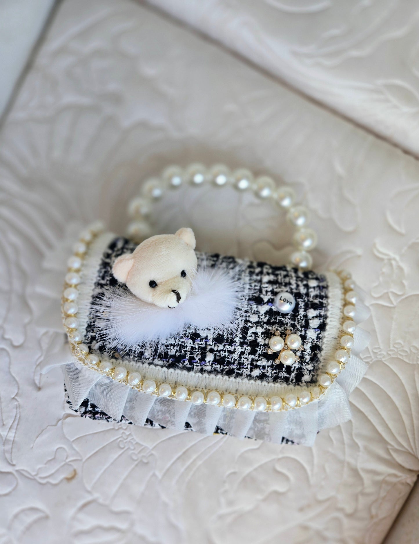 Black & White Pearl Bear Purse