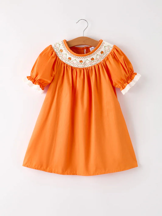 Pumpkin Lace Smocked Dress