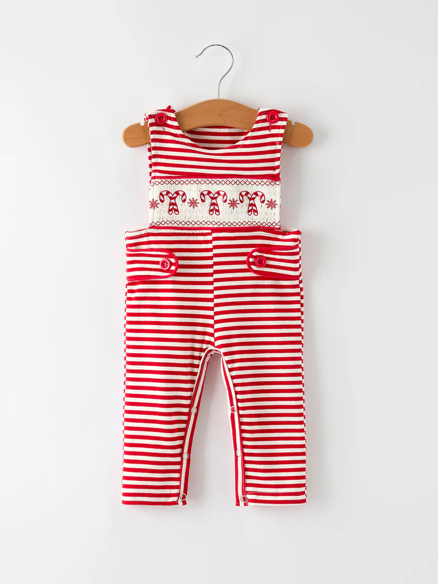 Christmas Candy Cane Smocked Romper
