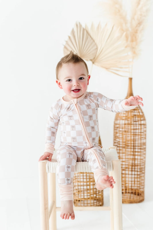 Palm Checks Bamboo Zippy Romper