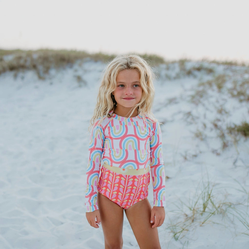 Coral Rainbow Zip Rash Guard