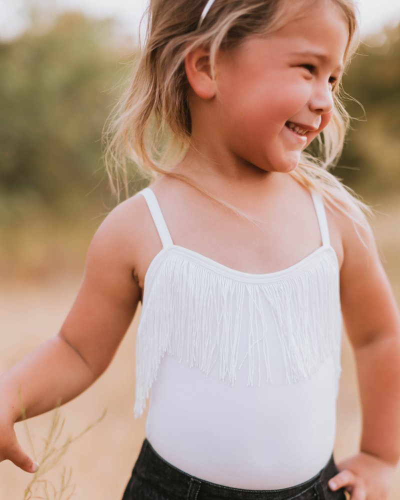 Maxine Fringe Tank Leotard - White