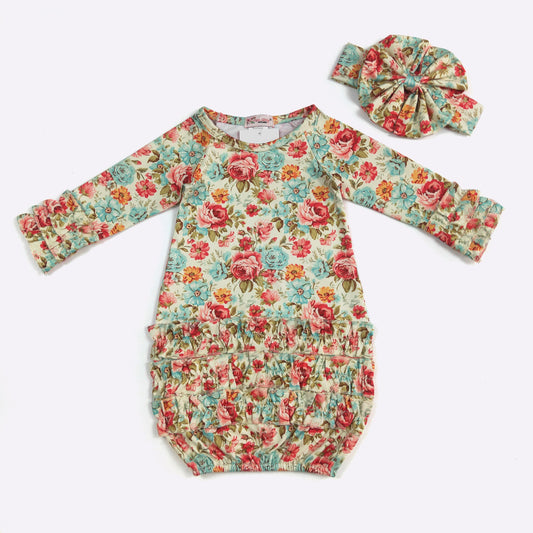 Wallflower Baby Gown + Bow