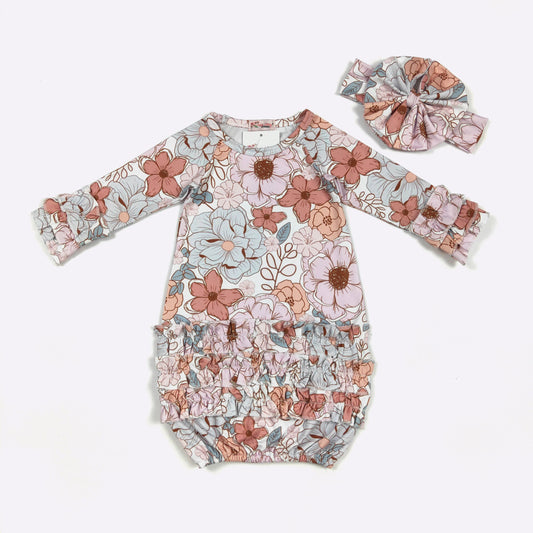 Twilight Blooms Baby Gown + Bow