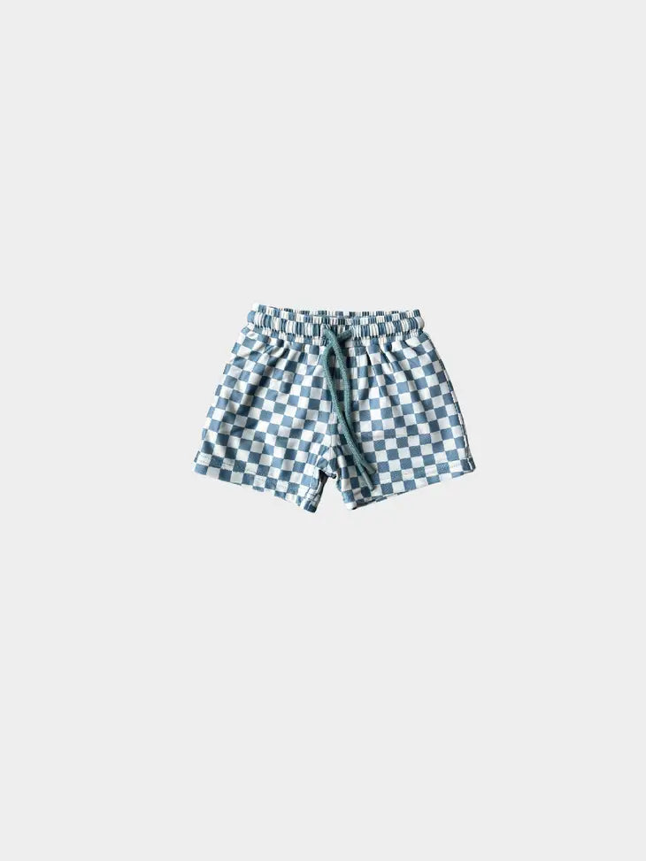 Boys Swim Shorts in Blue Green Checkered