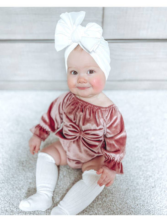 Everly Bow Front Bubble Romper - Rose Velour