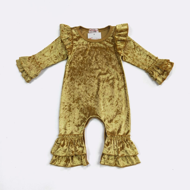 Golden Velvet Ruffle Romper