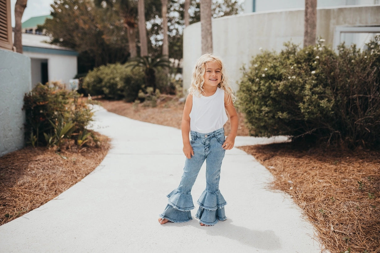 Light Wash Denim Double Ruffle Jeans