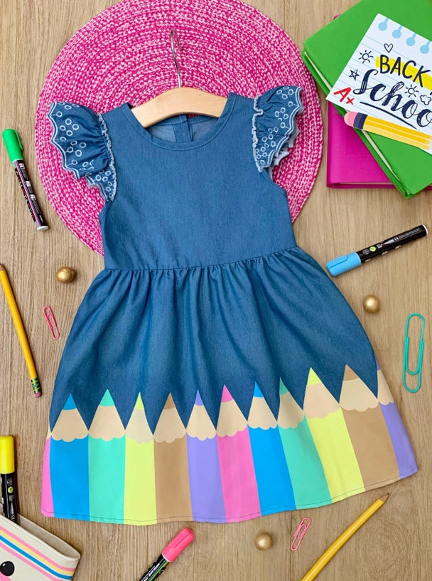 Color Me Pretty Ruffle Sleeve Denim Dress