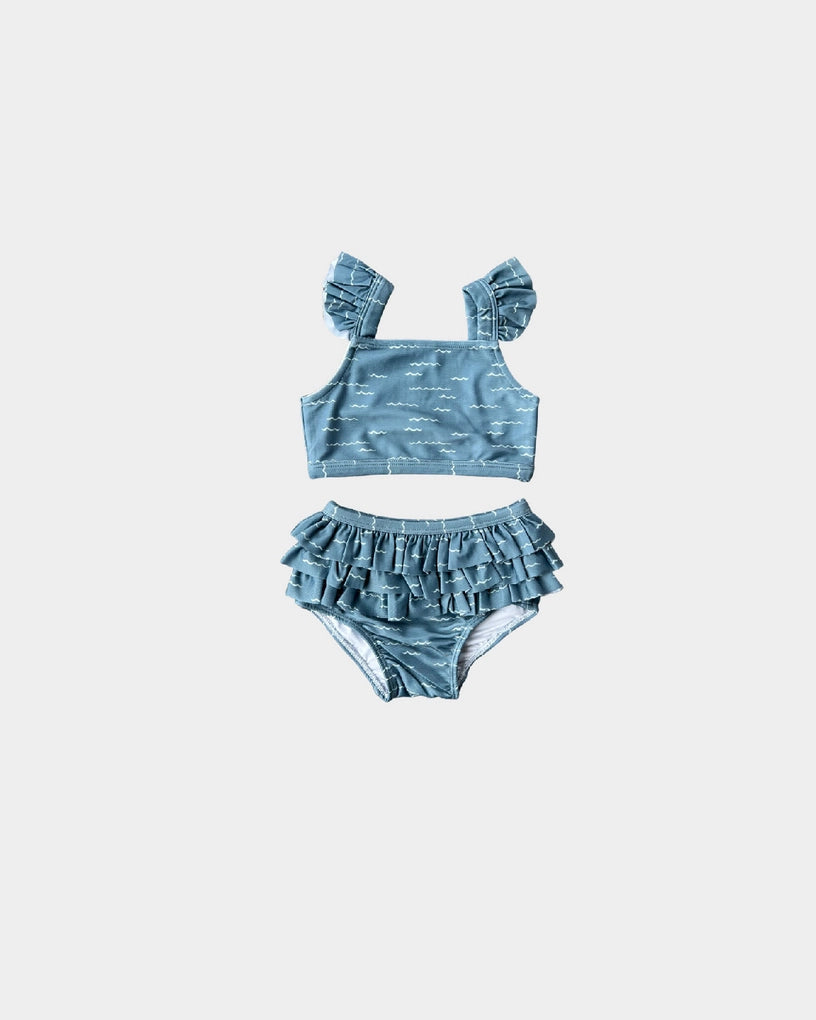 Girl's Two-Piece Ruffle Swim Set in Waves – oh-honey-children's-boutique