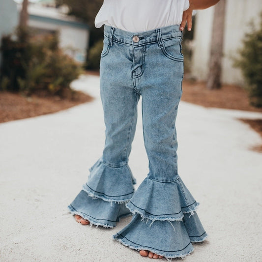 Light Wash Denim Double Ruffle Jeans