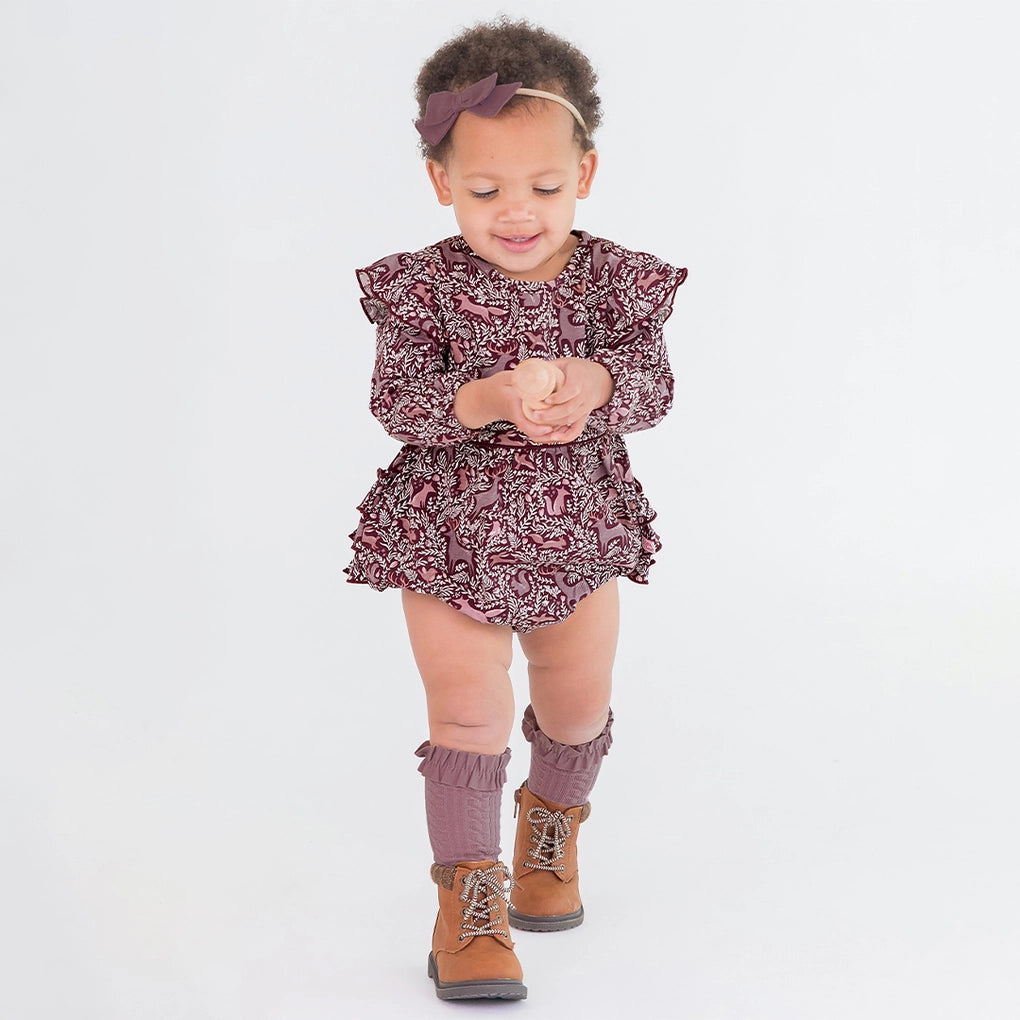 Dancing Critters Knit Long Sleeve Flutter Bubble Romper