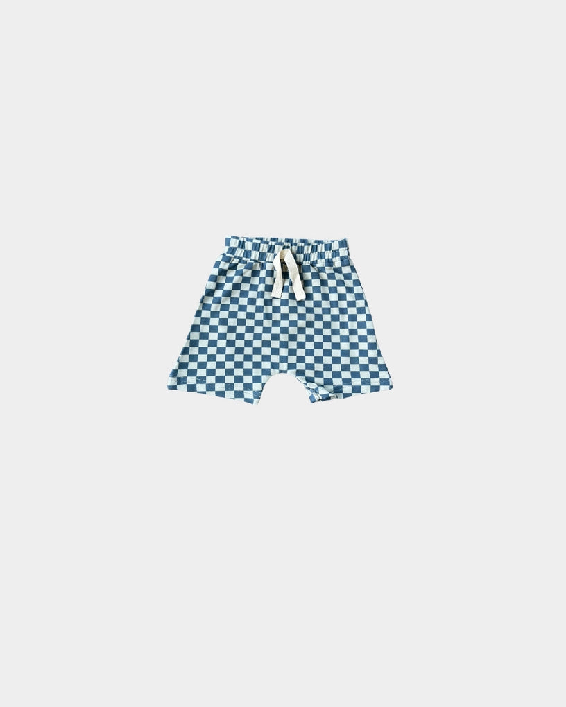 Blue Green Checkered Harem Shorts