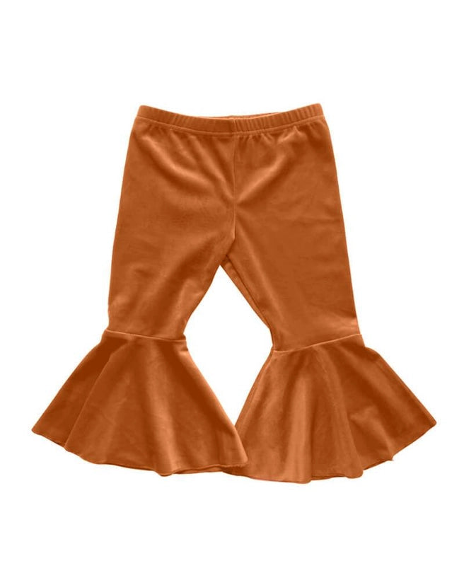 Lina Pleated Velour Bell Bottoms - Camel