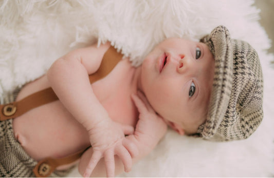 Plaid Suspenders with Hat Newborn Photo Prop