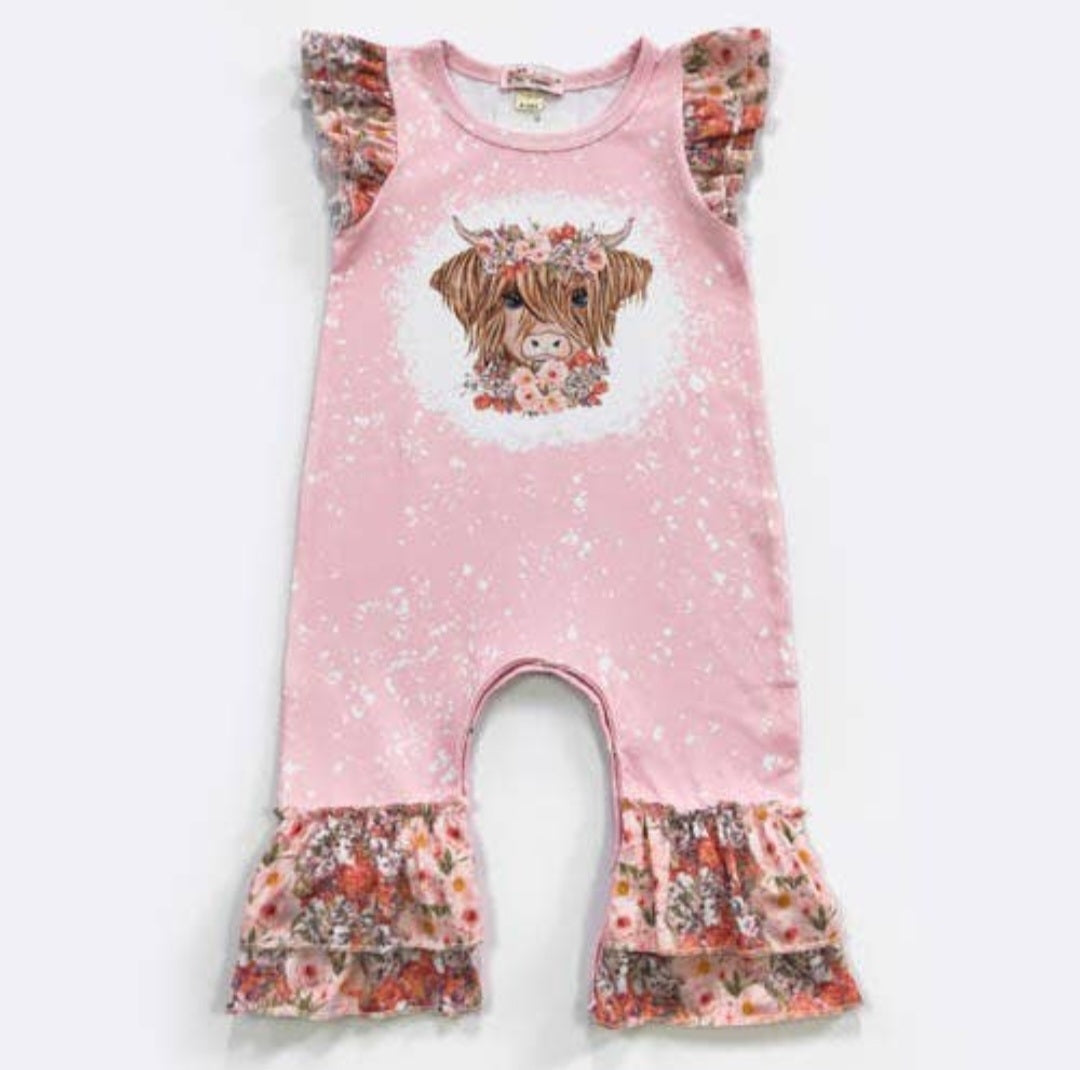 Floral Highland Cow Romper