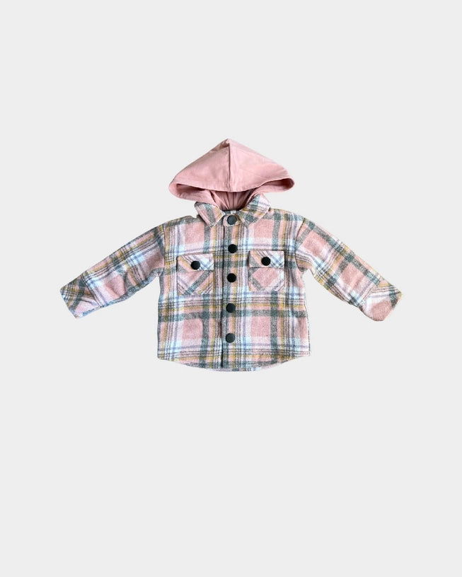 Pink Plaid Hooded Shacket