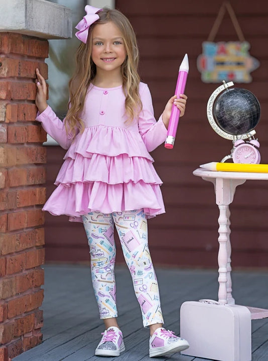 Style Credits Tiered Tunic and School Print Legging Set