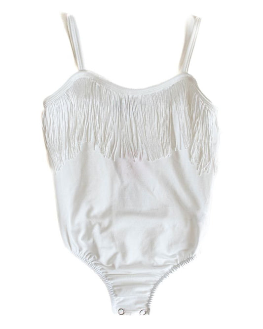 Maxine Fringe Tank Leotard - White