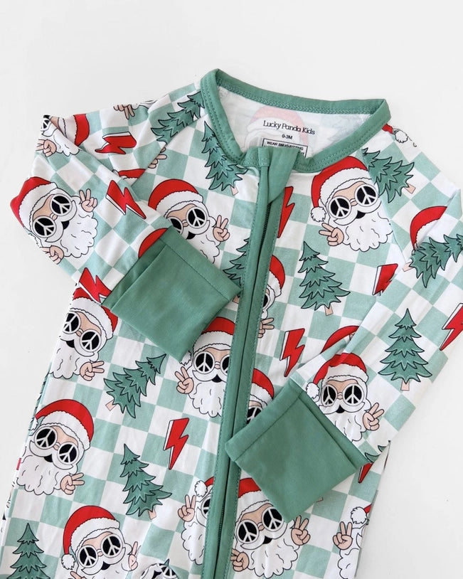 Checkered Santa Bamboo Zip Romper