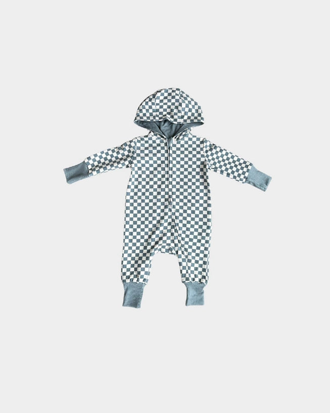 Checkered in Storm Zip Romper