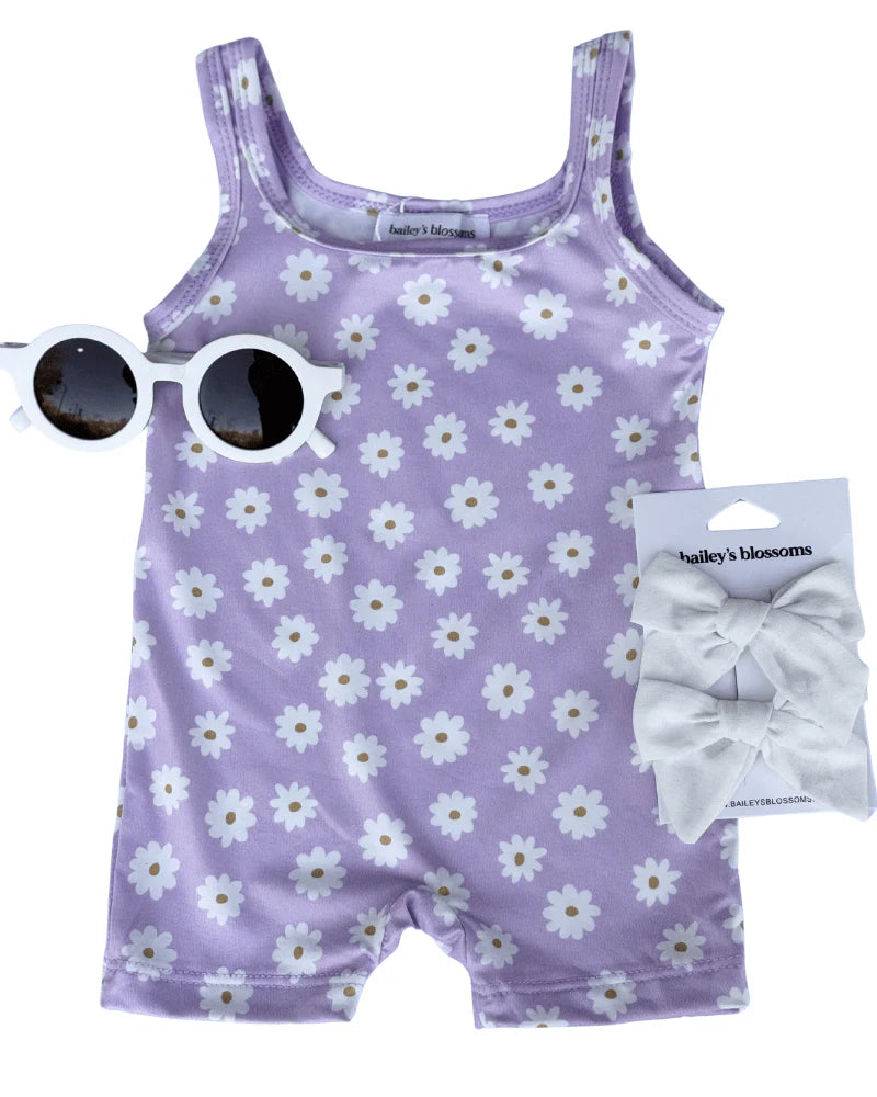 Lavender Bloom Bikeshort Romper