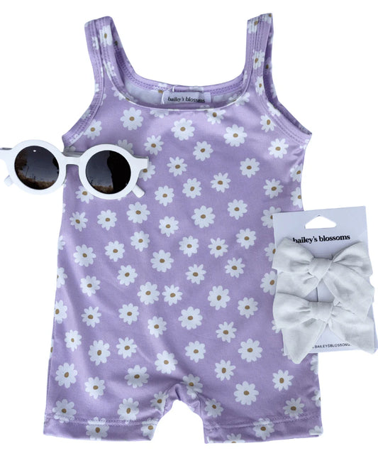 Lavender Bloom Bikeshort Romper