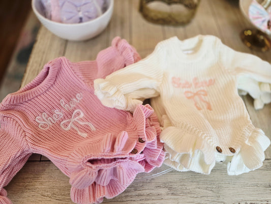 She's Here Knitted Romper