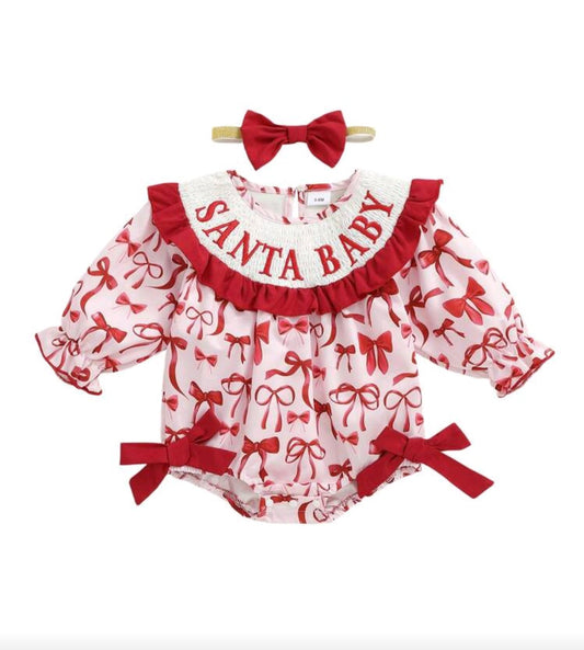 Santa Baby Bow Bubble Romper