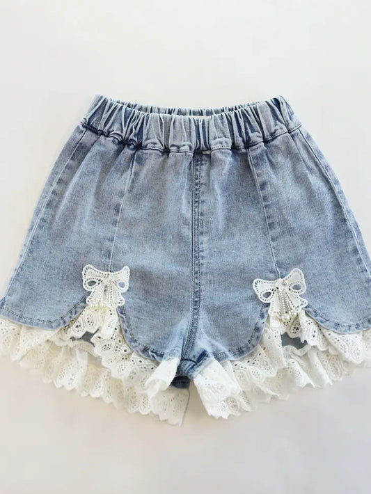 Lace Hem Denim Shorts