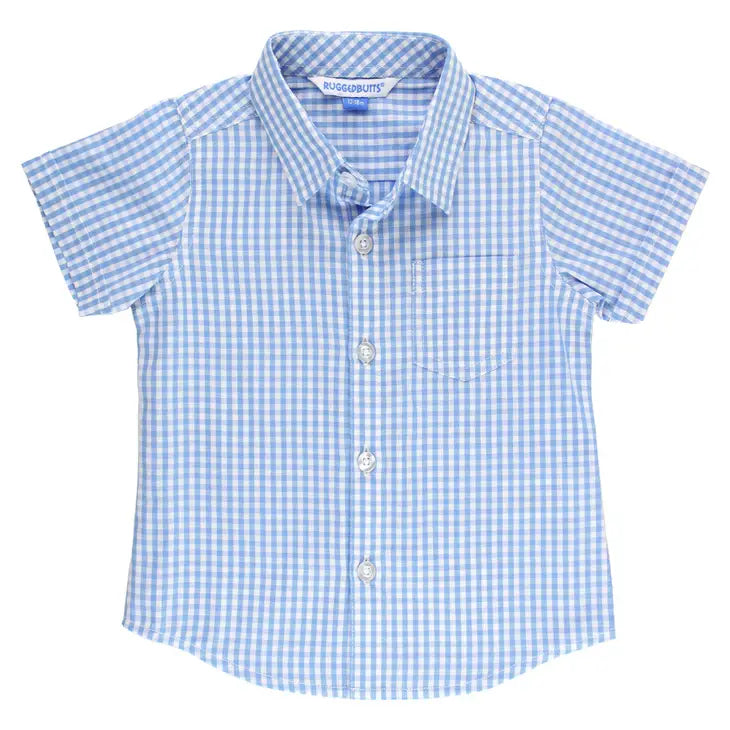 Blue Gingham Short Sleeve Button Down Shirt