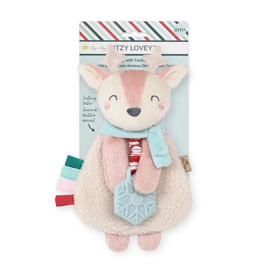 Holiday Pink Reindeer Itzy Lovie Plush + Teether Toy