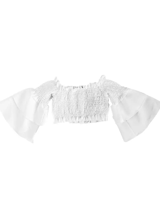 Darcy Smocked Bell Sleeve Top - White