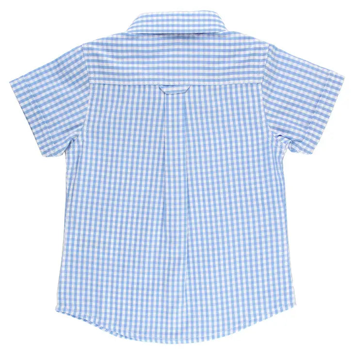 Blue Gingham Short Sleeve Button Down Shirt