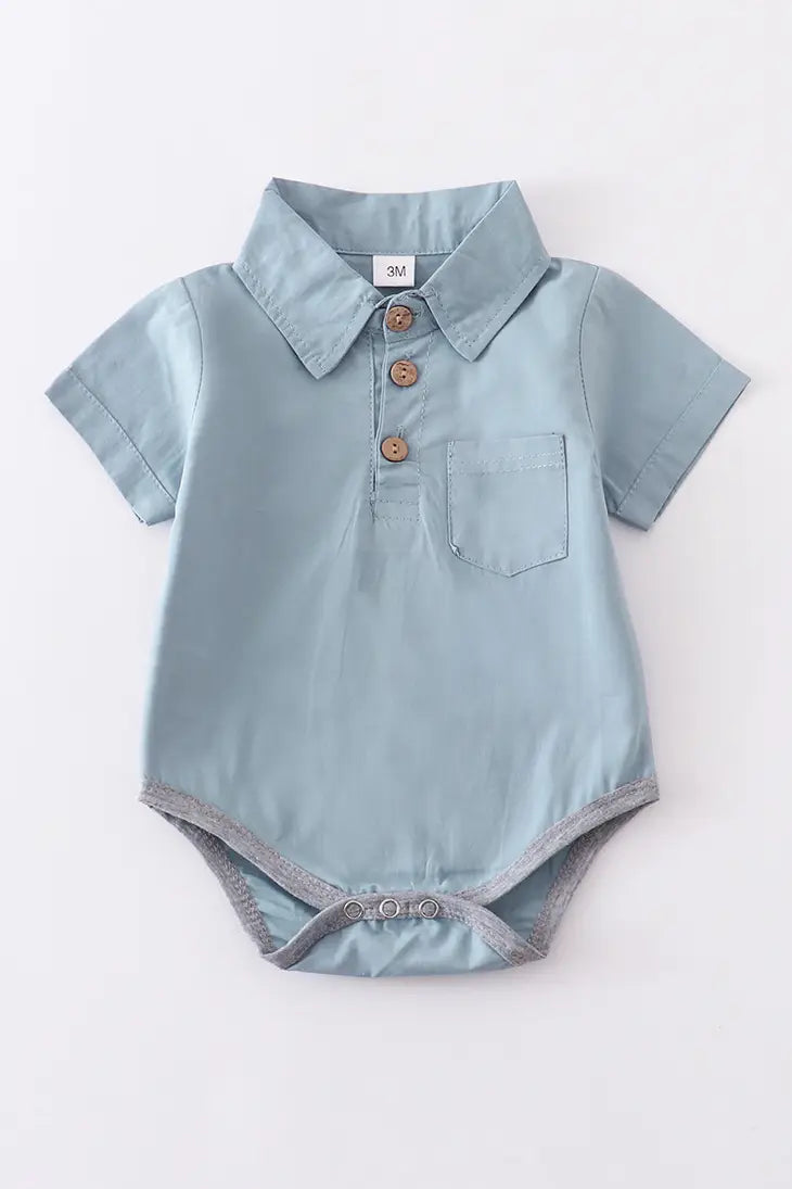 Button-Down Baby Romper - Ocean Blue