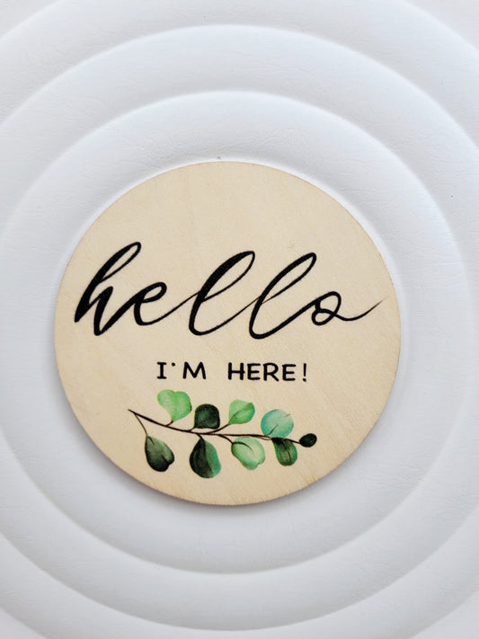 Hello I'm Here Green Leaves Photo Prop