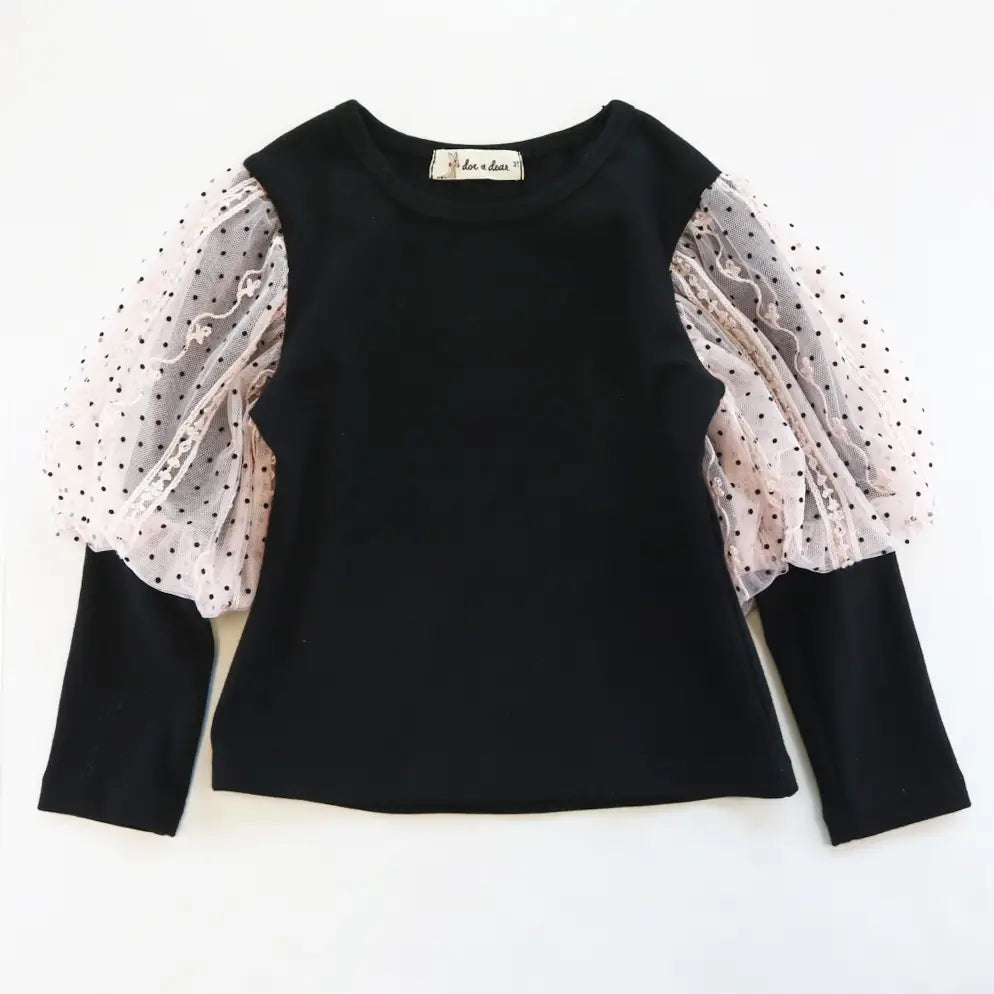 Black Dot Mesh Sleeve Top