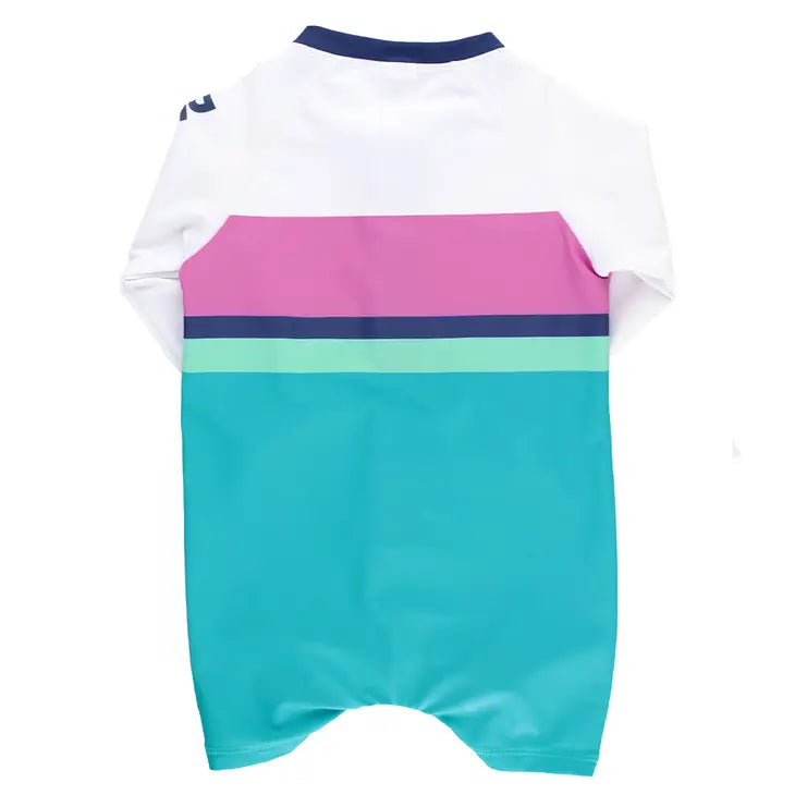 Aqua Color Block Long Sleeve One Piece Rash Guard