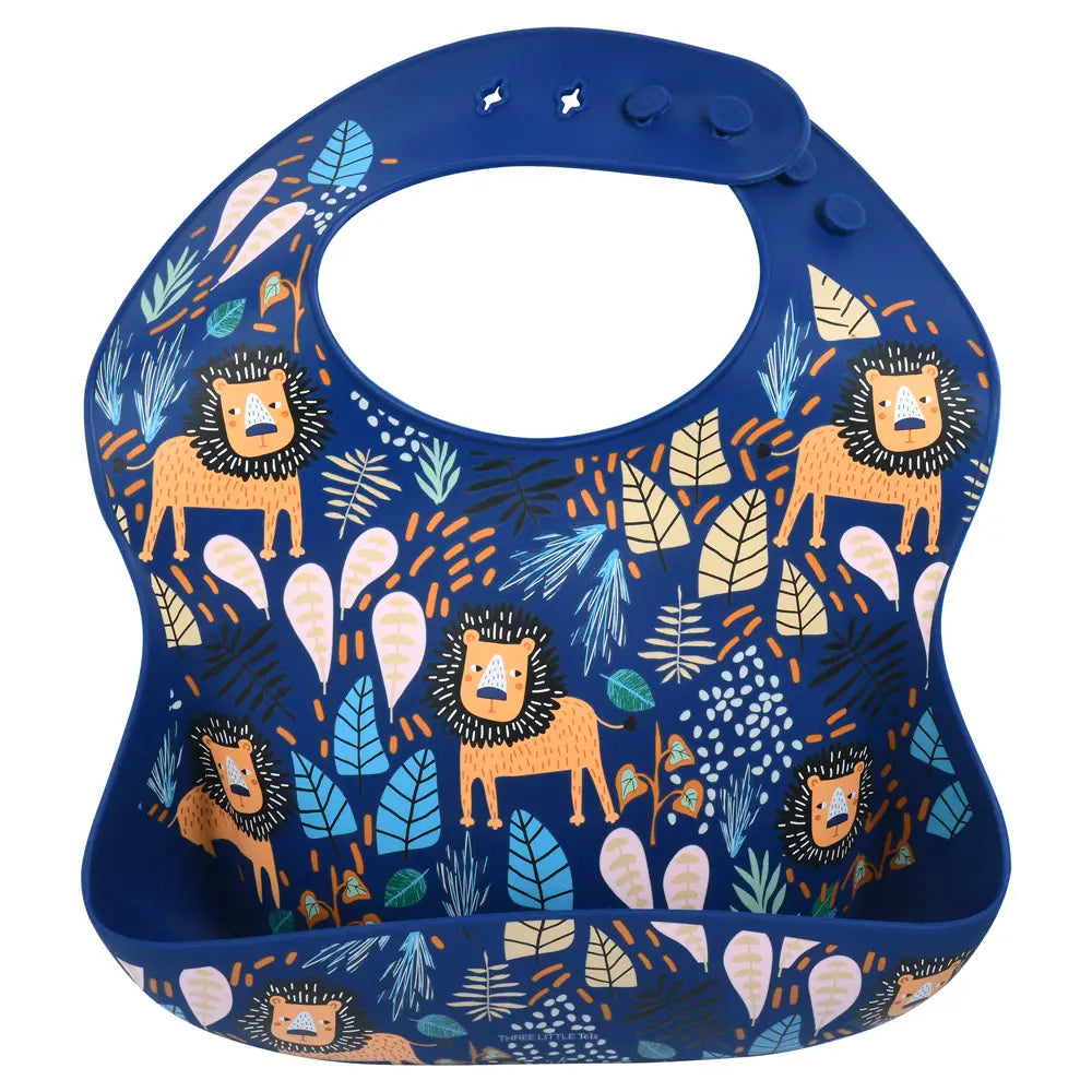 Zoo Lion Print Silicone Bib with Crumb Catcher