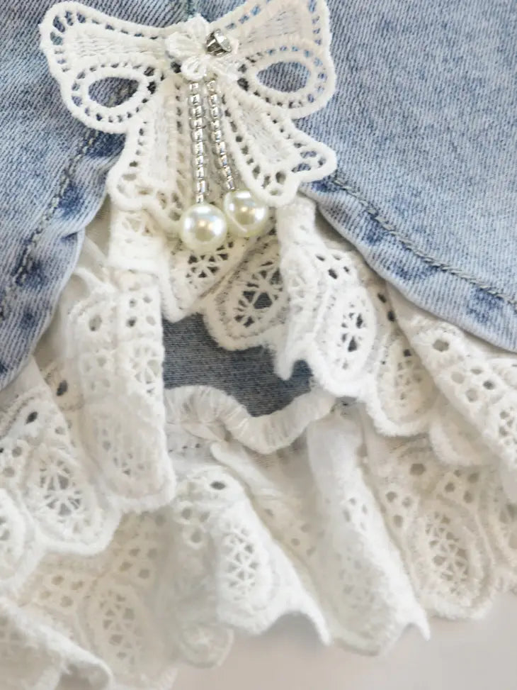 Lace Hem Denim Shorts