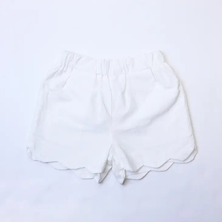 Scalloped Hem Shorts - White