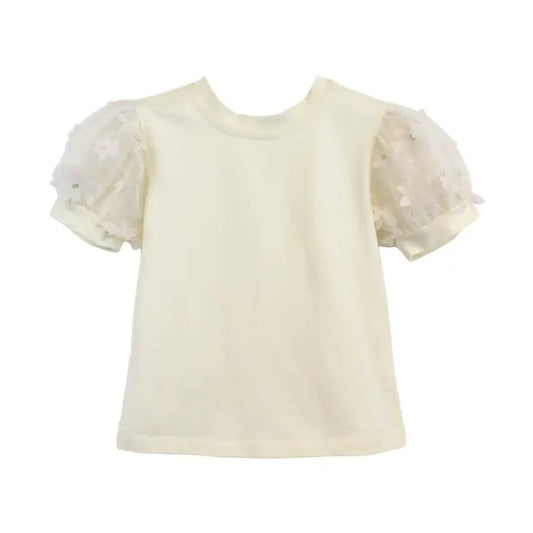 3D Floral Puff Sleeves Tee