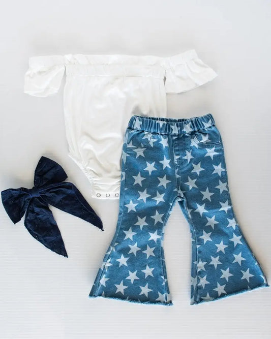 Sutton Starstruck Denim Bell Bottoms - Blue & White