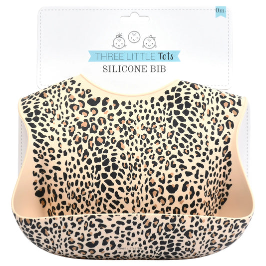 Leopard Print Silicone Bib with Crumb Catcher